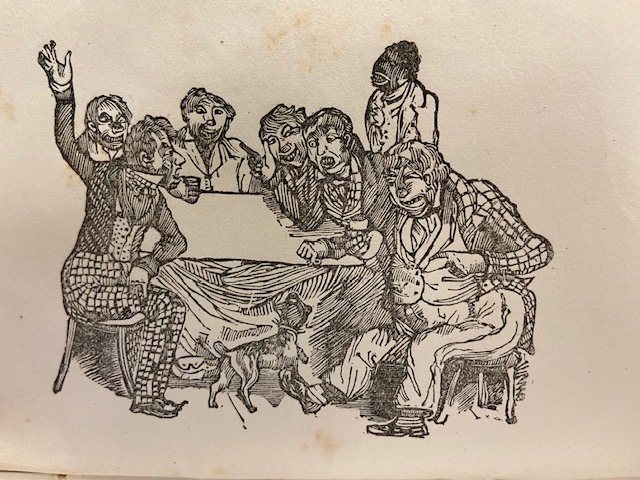 Satirical sketch of gentlemen sitting around drunkenly around a table (this also shows that Temperance folks were not without other biases)